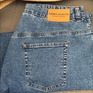 Ralph Lauren Blue Denim Jeans with Leather Logo Patch